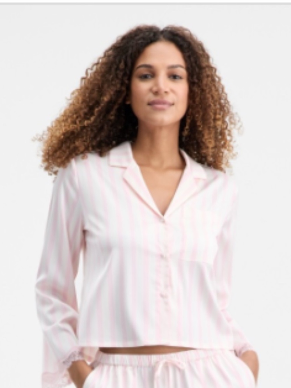 I.n.c. International Concepts Women's Long-Sleeve Lace Trim Boxy Satin Notch TOP
